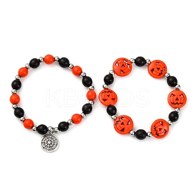 2Pcs Glass & Synthetic Turquoise Beads Stretch Bracelets BJEW-JB12483-03-1