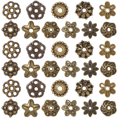 220Pcs 11 Styles Alloy Fancy Bead Caps TIBE-SP0001-19-1