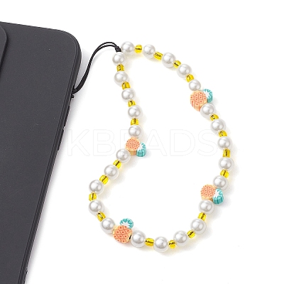 Fruits Polymer Clay & Imitated Pearl & Glass Beaded Mobile Straps HJEW-JM01641-01-1