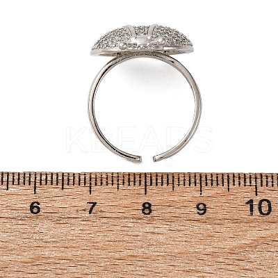 Brass Micro Pave Cubic Zirconia Adjustable Open Cuff Rings for Women RJEW-A072-01C-P-1