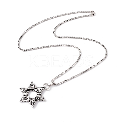 Alloy David Star Pendant Necklace with 201 Stainless Steel Box Chains LS-NJEW-E016-16AS-1