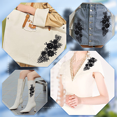 Flower Pattern Polyester Embroidered Lace Appliques DIY-WH0308-455C-1