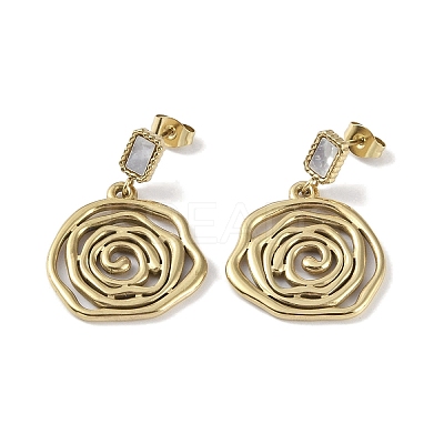 Flower 304 Stainless Steel Shell Stud Earrings EJEW-L283-041G-1