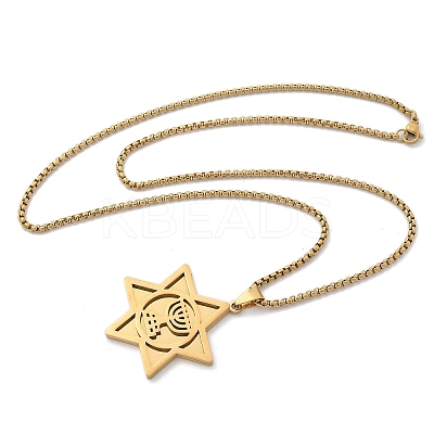 Hanukkah 201 Stainless Steel Star of David Pendant Necklaces NJEW-Z058-02G-1