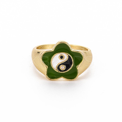 Rack Plating Light Gold Alloy Enamel Wide Band Rings RJEW-Q163-006-RS-1