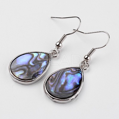 Teardrop Platinum Tone Brass Natural Paua Shell Dangle Earrings EJEW-M060-08-01-1
