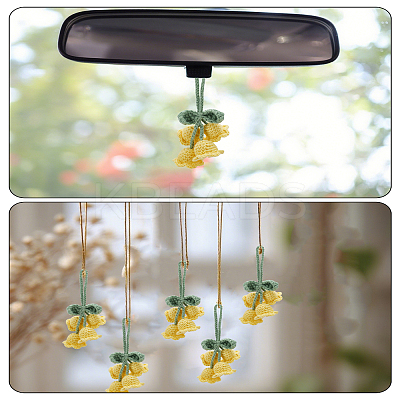 2Pcs Lily of the Valley Kintting Cotton Wool Pendant Decorations HJEW-LP0002-93D-1