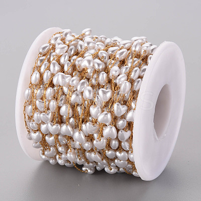 Handmade ABS Plastic Imitation Pearl Beaded Chains STAS-T052-39G-1