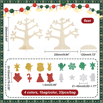 6 Set Christmas Unfinished Wood 3D Tree Display Decoration Kit DIY-NB0008-65-1