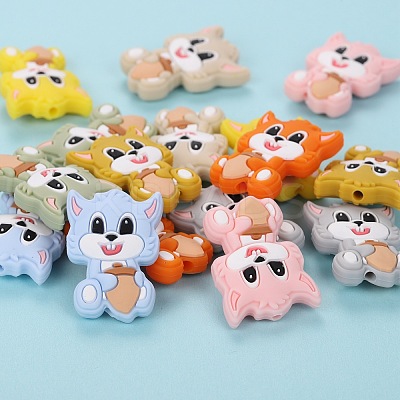 16Pcs 8 Colors Cartoon Squirrel Silicone Beads JX713A-1