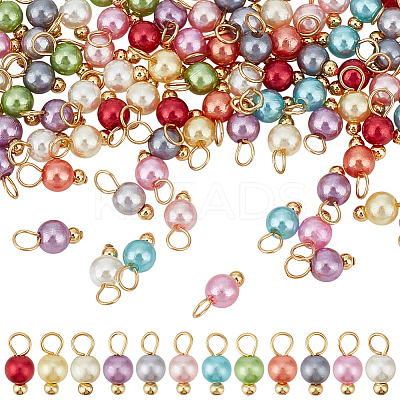 120Pcs 12 Colors Round Acrylic Beaded Charms PALLOY-GO00062-1