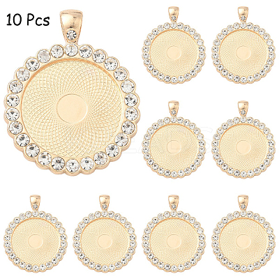 10Pcs Flat Round Alloy Rhinestone Pendant Cabochon Settings ALRI-YW0001-32KCG-1