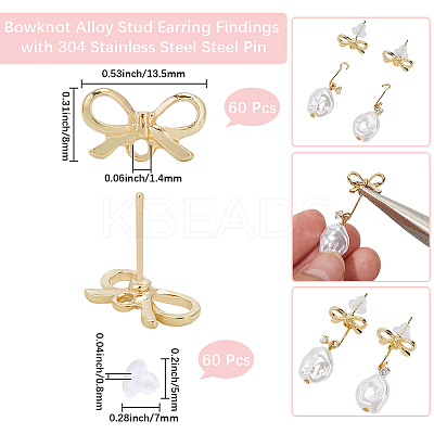 60Pcs Bowknot Alloy Stud Earring Findings FIND-BBC0004-63C-1