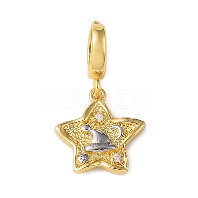 Christmas Brass Rhinestone Star Pendant Decorations KK-H498-01G-02-1