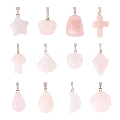 12Pcs 12 Style Synthetic & Natural Rose Quartz Pendants G-TA0002-20-1