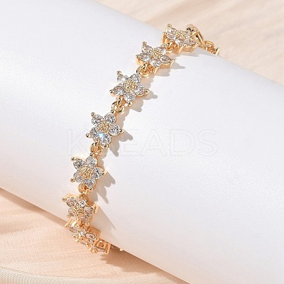 Cubic Zirconia Flower Link Bracelets BJEW-L711-03G-08-1