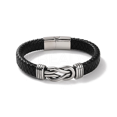 Men's Braided Black PU Leather Cord Bracelets LS-BJEW-K243-19AS-1