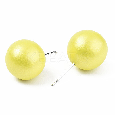 Painted Round Schima Wood Earrings for Girl Women EJEW-T017-01G-1
