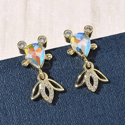 Brass Micro Pave Cubic Zirconia Fish Dangle Stud Earrings EJEW-K320-01G-23-1