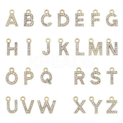 26Pcs 26 Styles Golden Tone Alloy Rhinestone Pendants FIND-FS0003-26-1