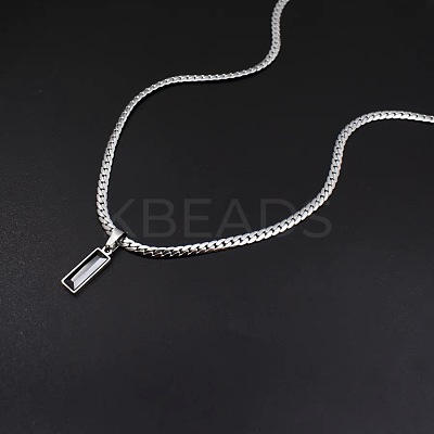 Rectangle 304 Stainless Steel Cubic Zirconia Snake Chain Pendant Necklaces FS-WGB1AC9-01-1
