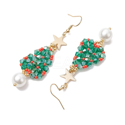 Glass Seed & Glass Pearl Beads Tree Dangle Earrings EJEW-MZ00276-02-1