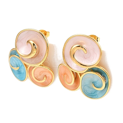 304 Stainless Steel Enamel Spiral Stud Earrings for Women EJEW-A138-03G-1