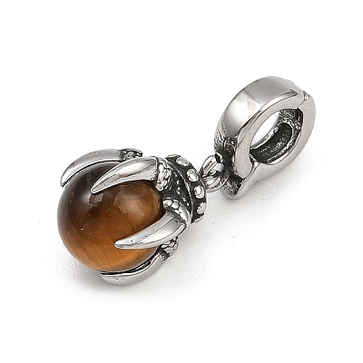 Dragon Claw 316 Surgical Stainless Steel & Round Natural Tiger Eye Pendant Decoration STAS-Z165-01AS-01-1