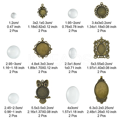 DIY Blank Owl/Round Glass & Tibetan Style Alloy Pendant Making Kits DIY-FS0006-11-1