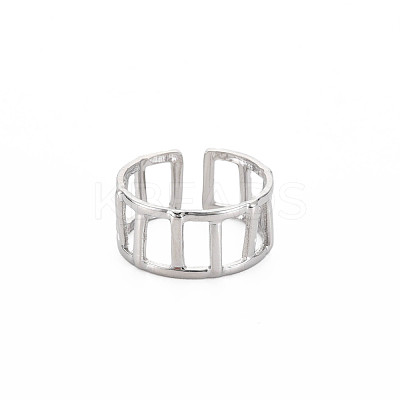 Non-Tarnish 304 Stainless Steel Rectangle Hollow Open Cuff Ring for Women RJEW-S405-161P-1