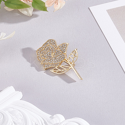 1Pc Rose Zinc Alloy Rhinestone Brooches JEWB-LP0004-27-1