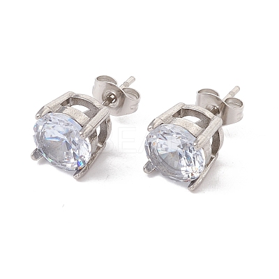 6 Pairs Cubic Zirconia Flat Round Stud Earrings EJEW-G291-05D-M-1