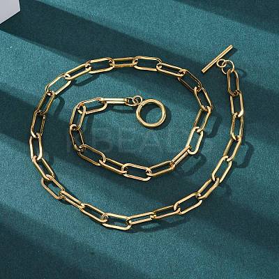 Unisex PVD Vacuum Plating 304 Stainless Steel Paperclip Chain Necklaces NJEW-H215-02G-1