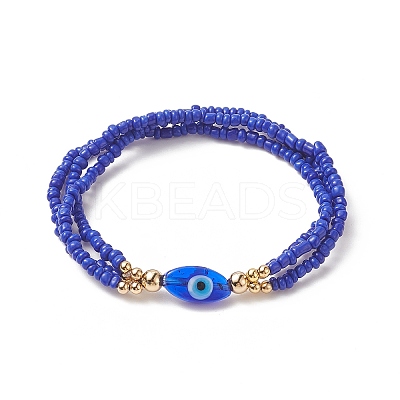3Pcs 3 Color Evil Eye Lampwork & Glass Seed & Brass Beaded Triple Layer Multi-strand Bracelets Set for Women BJEW-JB09251-1