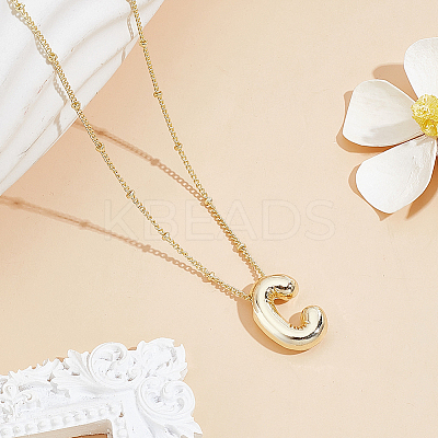 1pc Brass Chain with Alloy Letter Pendants Necklaces NJEW-LP0001-41C-G-1