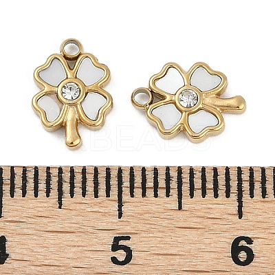 304 Stainless Steel Pave Natural White Shell Clover Charms STAS-I325-027G-1