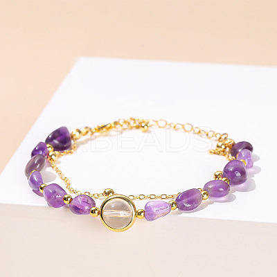 Natural Amethyst & Quartz Crystal Round Beads Stretch Bracelets WG466DA-08-1