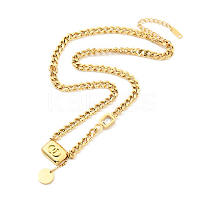 Rectangle & Rhinestone Pendant Necklace NJEW-P229-17A-1
