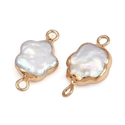 Natural Keshi Pearl Flower Connector Charms KK-D423-06G-1