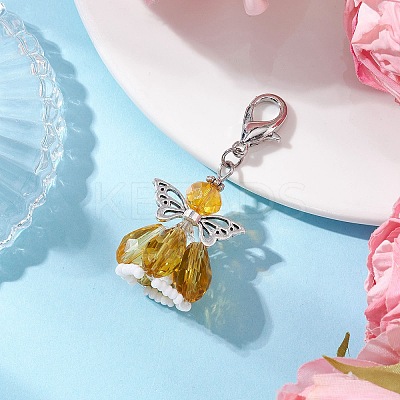Angel Glass Beaded & Alloy Pendant Decorations HJEW-MZ00189-01-1