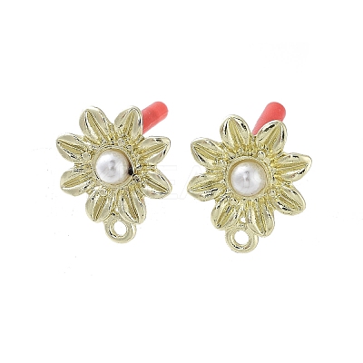 Rack Plating Golden Alloy with ABS Pearl Stud Earring Findings EJEW-B036-03G-14-1