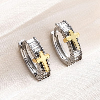 Brass Micro Pave Clear Cubic Zirconia Hoop Earrings EJEW-H158-20C-GP-1