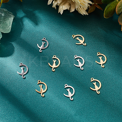 20Pcs 2 Colors 201 Stainless Steel Kitten Pendants STAS-UN0030-04-1