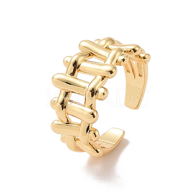 Brass Braided Design Open Cuff Ring for Women RJEW-P034-04G-1