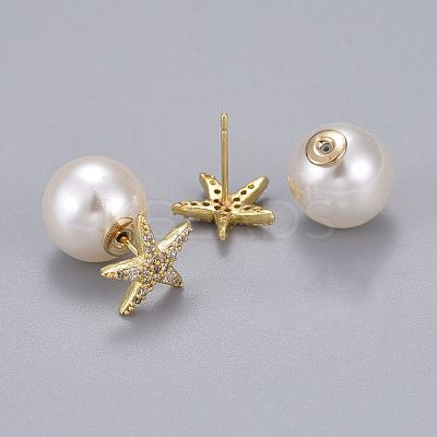 Brass Micro Pave Clear Cubic Zirconia Stud Earrings EJEW-K083-07G-1