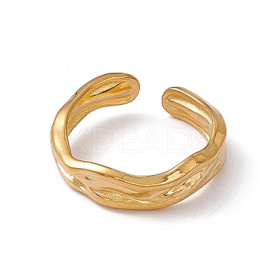 Ion Plating(IP) 304 Stainless Steel Twist Wave Open Cuff Ring for Women X-RJEW-C045-23G-1