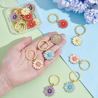 15Pcs 5 Colors Alloy Enamel Flower Keychain KEYC-NB00014-1