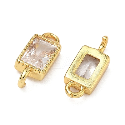 Brass Pave Cubic Zirconia Rectangle Connector Charms KK-P348-10G-03-1