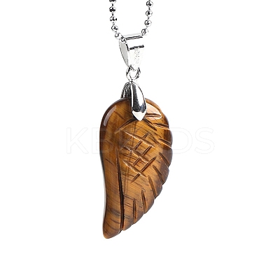 Natural Tiger Eye Angel Wing Pendant Necklace PW-WG24892-12-1