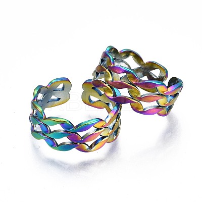 304 Stainless Steel Wave Wrapped Cuff Ring RJEW-N038-066-1